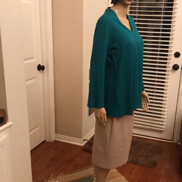 Eileen Fisher Teal Viscose Jersey V Neck Tunic Top SZ XS - Picture 2 of 4
